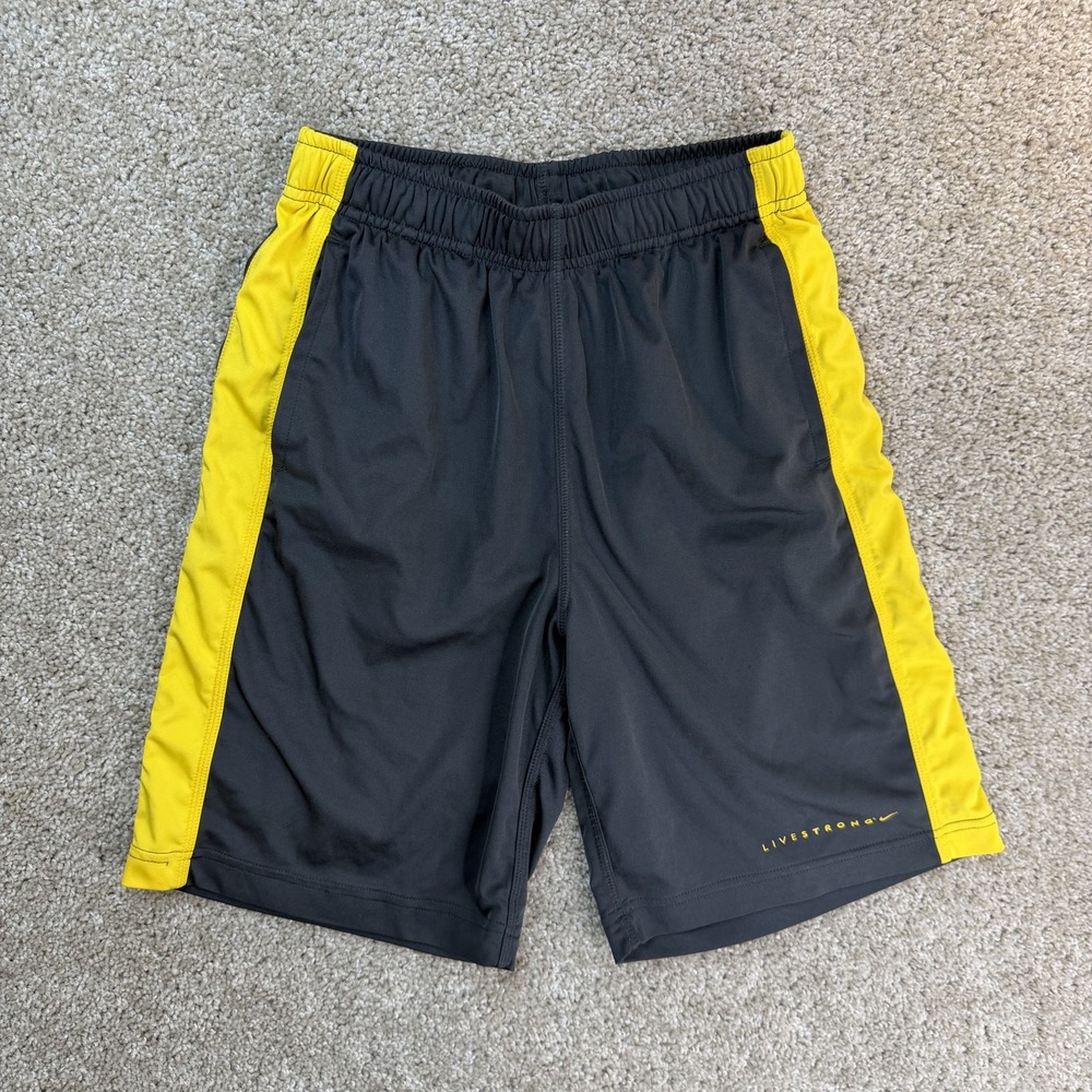 Nike Shorts Mens Large Black Yellow Dri Fit LIVESTRONG Athletic Gym Running